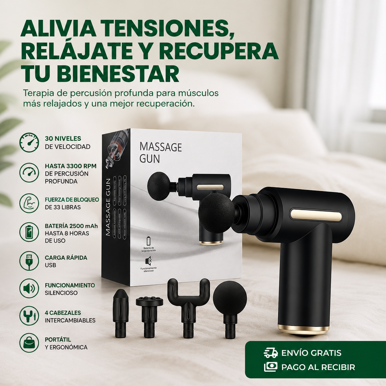 ¡ TENSIÓN FUERA ! Pistola de terapia Percusión Premium.