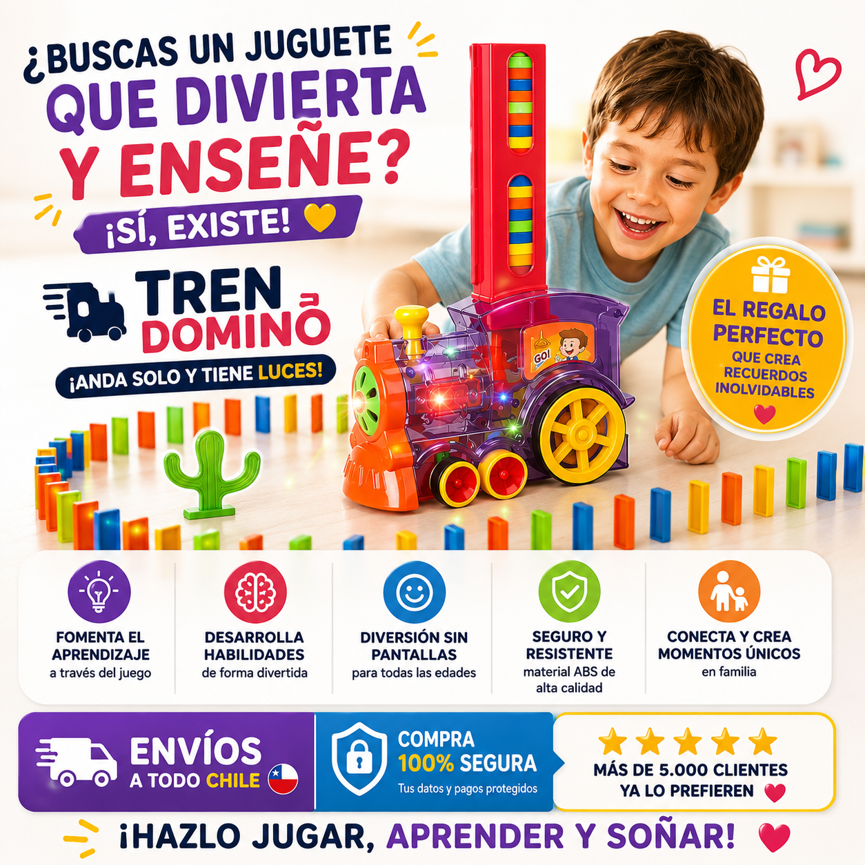 Juguete Tren Domino Luces Sonido 60 Pcs