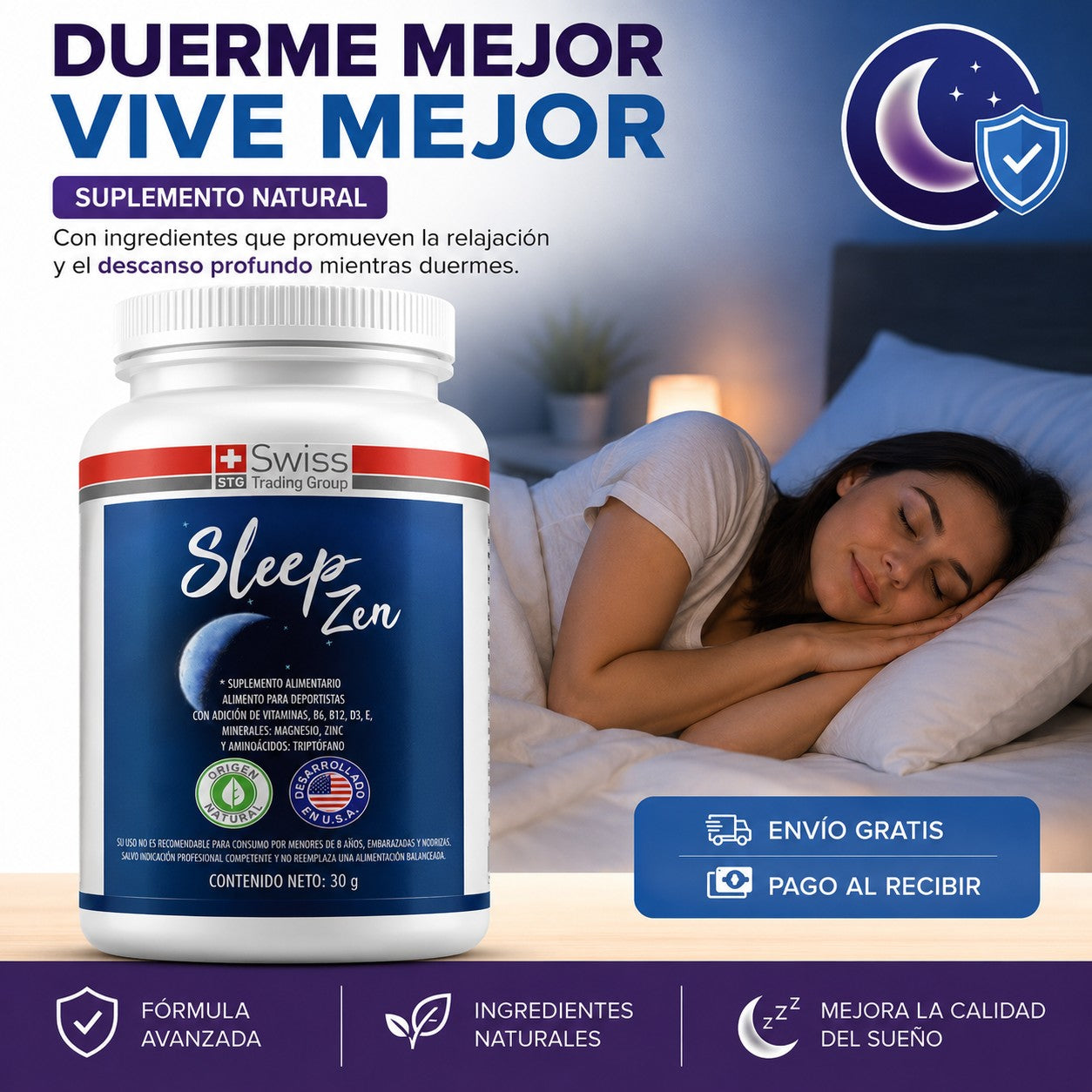 "Por Fin, Una Noche  De Descanso Profundo" SLEEP ZEN - Fórmula natural para apoyar un descanso reparador.